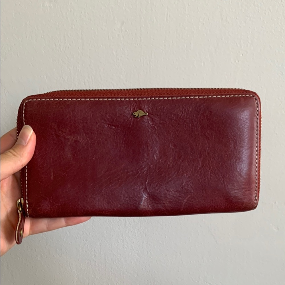 Roots Burgundy Zip-Around Leather Wallet